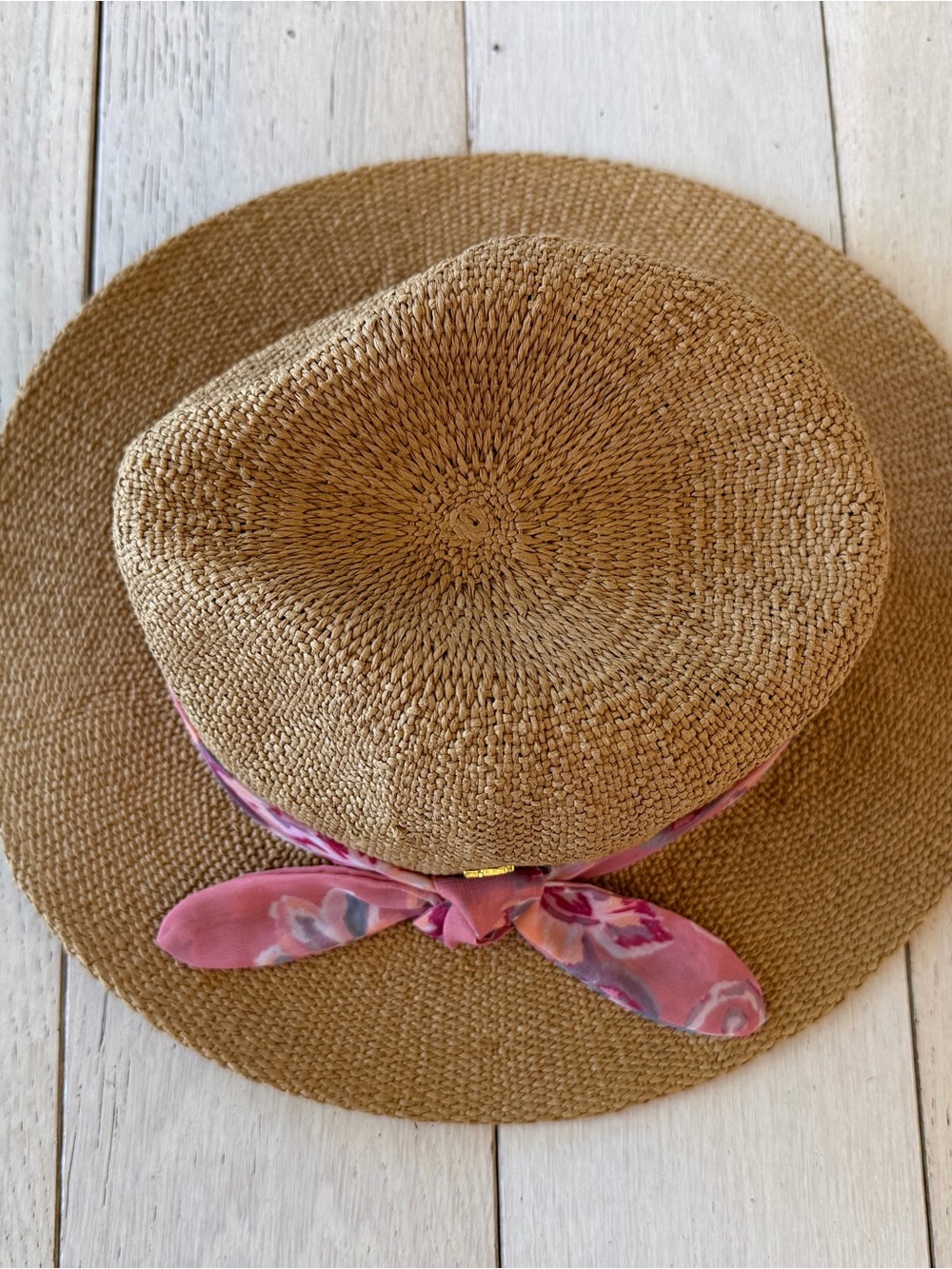 Ralph Lauren Straw Hat with Pink Floral Scarf Trim - Picture 4 of 7